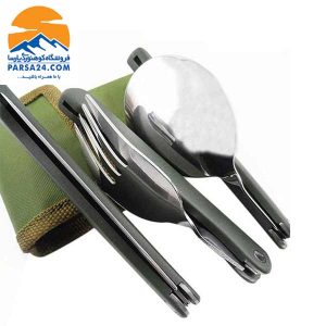 قاشق و چنگال کوهنوردی سه‌تکه نظامی تاشو out door